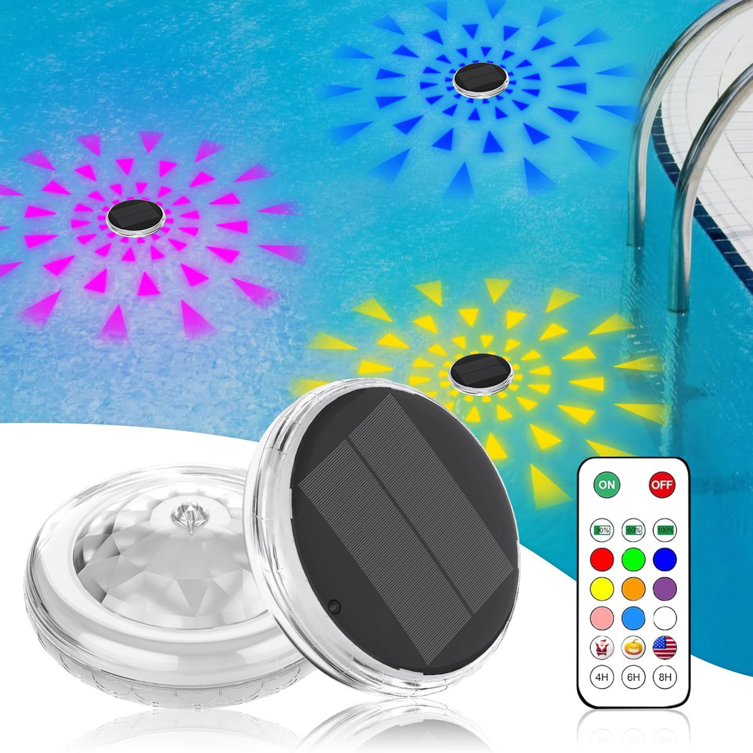 Pool Light Solar Rechargeable - Lumières de piscine, flottantes solaires rechargeables,