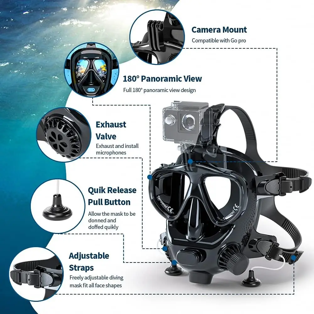 Snorkel Mask Full Face - Masque de plongée intégral TRIMIX avec