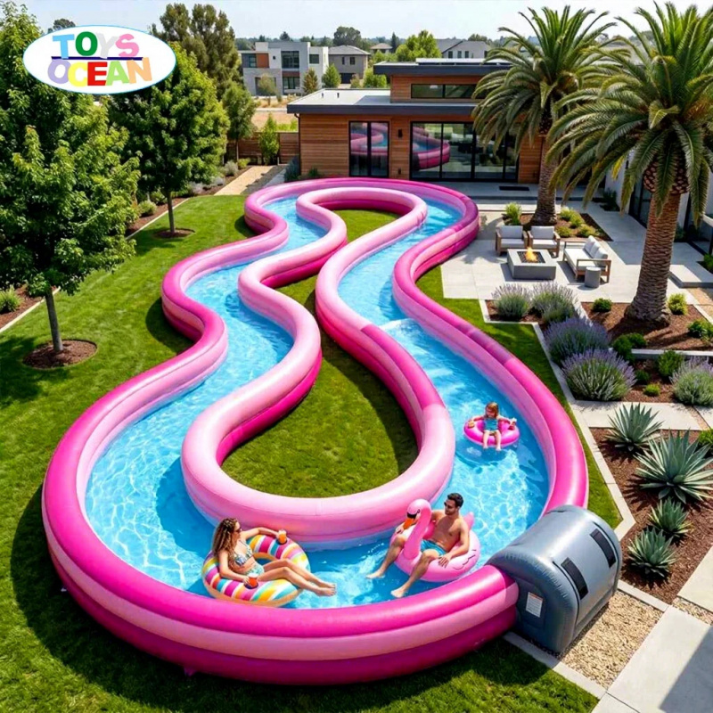 Water Slide Inflatable - Rivière gonflable commerciale, rose ondulée, avec